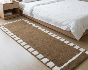 Moroccan Beni ourain Runner Rug – Brown and White Handwoven Carpet - Abstract Hallway Rug