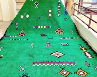 Vibrant Jade Green Moroccan Rug – Handmade Soft Wool Boho Area Rug for Cozy Living Room & Bedroom