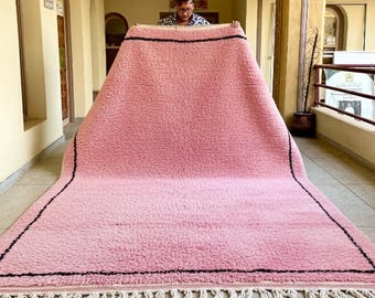CUSTOM MOROCCAN RUG, Beni Ourain Pink and Black Bordered Design, Modern Hand Knotted Rug, Scandinavian Area Rug, Natural Wool Berber