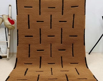 Custom Moroccan Rug - Brown Moroccan rug - Beni ourain rug - All wool rug - handcrafted Bohemian rug - Berber rug - Handmade Living room rug