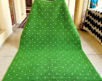 PRETTY BERBER CARPET, Handmade Moroccan Rug, Dotted Beni Ourain Rug, Green & White Wool Rug, Shaggy Custom Area Rug, Home Depot Rugs