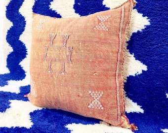 Orange Pillows silk 19x18, Pillow Cactus Silk, Burnt Lumbar Cushion Handmade Silk Decorative Pillow, Moroccan Sabra Decorative Cushion