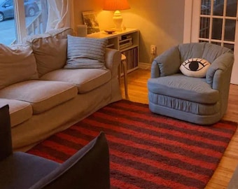 LUXURY BURGUNDY STRIPED Wool Rug, Custom Handloomed Moroccan Beni Ourain Carpet, Decorative Bespoke Area Rug for Living Room, Teppich.