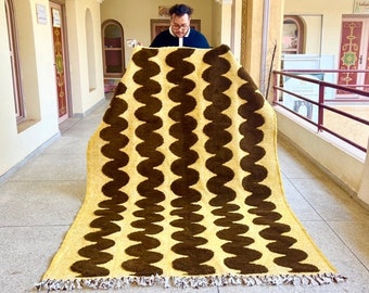 Amazing Beni ourain rug - Handmade area rug - Custom rug - Moroccan rug - Striped rug style - Brown and Yellow Berber rug - All Wool rug