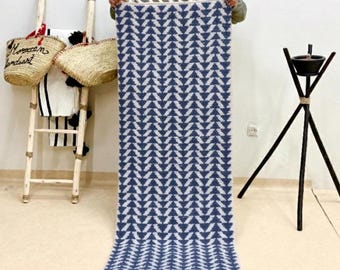 Blue Moroccan Runner - Handmade Abstract Beni Ouarain Rug - Custom Berber Wool Hallway Area Rug