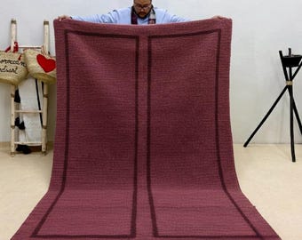 Cozy Red Custom Moroccan Beni Ourain Wool Rug | Handmade Bordered Berber Area Rug