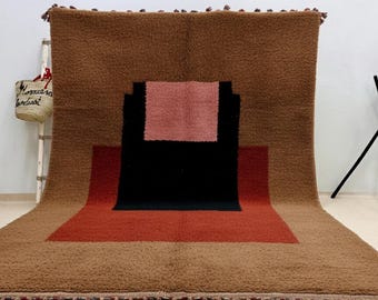 Beni ourain rug brown - Abstract Moroccan rug - Wool Berber rug - Custom size rug - Living room rug - Genuine lamb wool - Boho rug