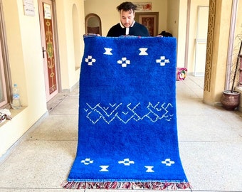 LOVELY Moroccan Rug, Blue Beni Ourain Rug, Abstract Handmade Soft Wool Rug, Custom Area Berber Rug for Bohemian Bedroom,Living Room, Nursery