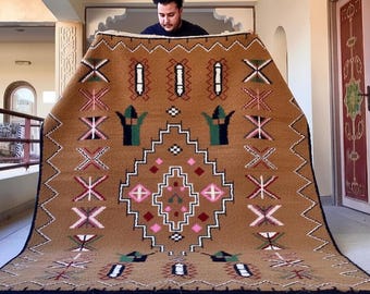 HANDMADE RUG, Abstract Moroccan Rug, Artisan Berber Carpet, Custom Size Wool Rug, Brown Beni ourain Area Rug, Crafted Interior Decor.