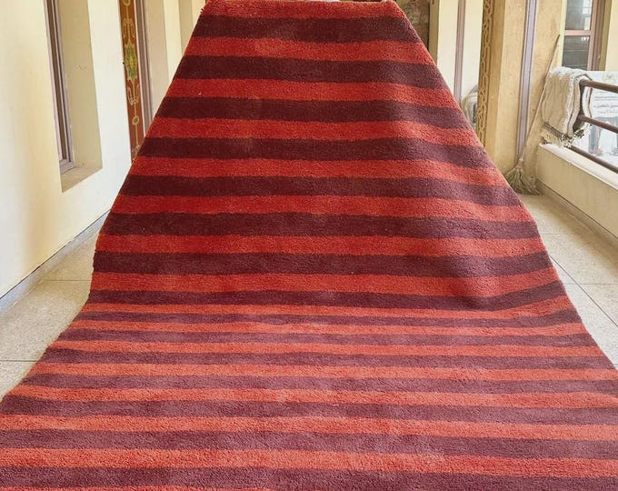 Featured listing image: Handmade Striped Moroccan Rug – Custom Beni Ourain, Red & Orange Wool Berber Carpet, Authentic Atlas Design, Authentic Area Rug