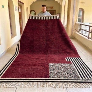 Burgundy Striped Rug, Modern Area Wool Carpet For Contemporary Scandinavian Living Room