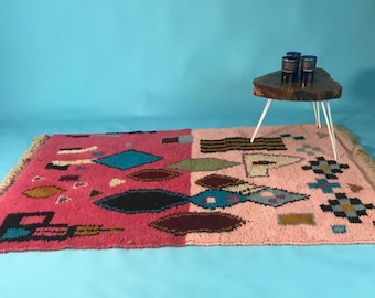 Stunning Pink Moroccan Custom rug - Moroccan Woolen carpet - New Azilal rug - Beni Ourain style - New Beni Ourain rug - Pink Berber rug
