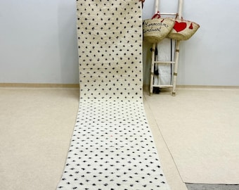 SOFT HALLWAY RUNNER, Custom Handmade Beni ourain Runner Rug, Moroccan Wool Rug, Dotted Rug, White and Black Runner, Berber Rug.