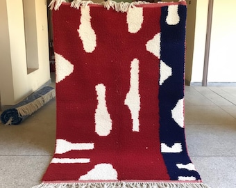 AMAZING RED RUG, Soft Beni Ourain Rug, High-Quality Moroccan Wool Rug, Abstract Rug, Custom Size Area Rug, Handmade Berber Carpet
