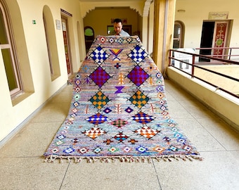 Cute HANDMADE BERBER RUG, Moroccan Wool Rug 6.5x9.8, Patchwork Boujaad Rug, Checker Yellow & Purple Rug, Cozy Chic Colorful Area Rug.