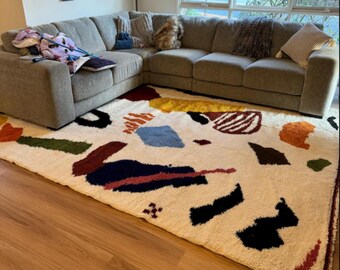 PRETTY MOROCCAN RUG, Handmade Beni Ourain Rug, Boho off white Rug, Custom Bohemian Rug, Berber Handwoven Wool Rug, Cozy Chic Area Rug