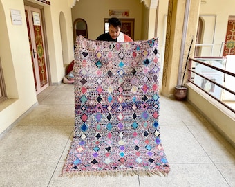 Boucherouite rug 7x4 ft Moroccan rug Runner rug kilim rug Azilal rug Moroccan rug old Boucherouite rug teppich boho rug