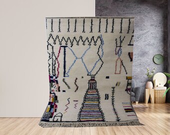 Custom white Moroccan rug, Berber Morrocan rug, Azilal rug, Soft shag wool rug, Handmade Scandinavian rug, Custom sized rug in ALL SIZES