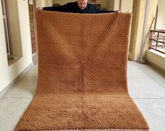 Cognac Brown Moroccan Wool Rug | Solid Medium Brown Berber Carpet | Rustic style Brown Area Rug | Luxury Scandinavian style rug