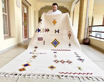 Beni ourain rug abstract - White Moroccan rug hand knotted - Custom size rug - Minimalist rug - Genuine lamb wool - Berber wool rug