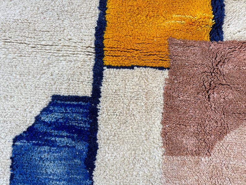 MOROCCAN WOOL CARPET, Handmade Wool Rug, Beni Ourain Rug, Moroccan Berber Rug, Blue And White Rug, Tribal Abstract Rug, Azilal Moroccan Rug image 6