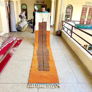 Orange Runner Rug For Boho Hallway - Custom Wool Moroccan Rug