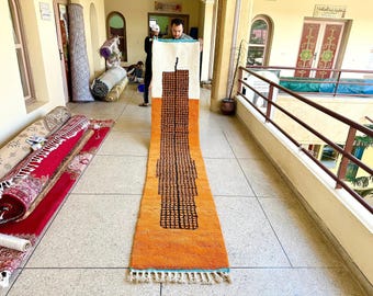 Orange Runner Rug For Boho Hallway - Custom Wool Moroccan Rug