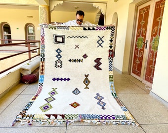 AMAZING HANDMADE RUG, Made To Order Beniourain Rug, Berber Rug, Moroccan White and Black Rug, Abstract Rug, Wool Carpet, Handwoven Area Rug.