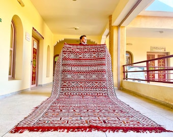 Red Moroccan rug 12.1ft x 5.6ft - Vintage area rug - Wool berber carpet - Handmade rug - Moroccan rug - Moroccan shaggy rug