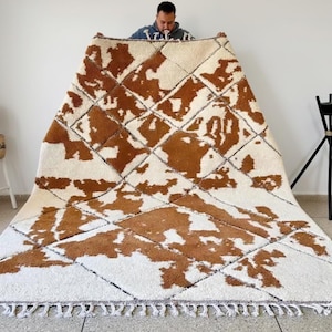 BENI OURAIN RUG, White & Brown Moroccan Rug, Custom Size Teppich Berber Rug, Geometric Handmade Area Rug, Soft Wool Moroccan Brown Carpet image 1