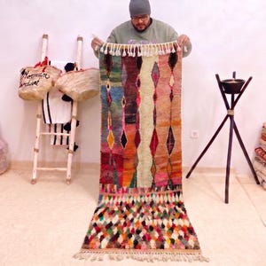 Multicolor Moroccan Runner Rug – Handmade Wool Berber Hallway Runner, Abstract Tribal Shag Carpet