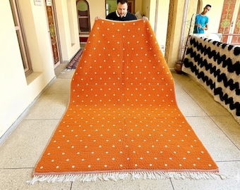 PRETTY BERBER CARPET, Handmade Moroccan Rug, Dotted Beni Ourain Rug, Orange & White Wool Rug, Shaggy Custom Area Rug, Home Depot Rugs