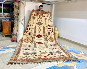 Moroccan Rug - Multicolored Abstract Beni Ourain Wool Carpet - Custom Handwoven Area Rug for Bohemian Living Room or Bedroom