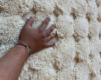 Hand Tufted Moroccan Rug | White Checkered Beni ourain Rug | Soft Wool Shag Area Carpet