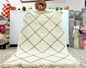 MOROCCAN HANDMADE CARPET, 5x7White Beni Ourain Rug, Custom Rug, Berber Rug, Sheep Wool Rug, Handwoven Abstract Rug, Area Rug.