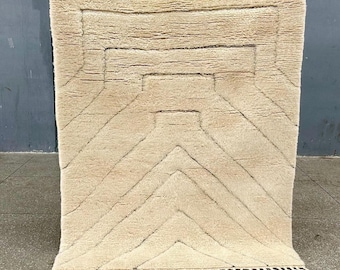 Hand-Tufted Rug, Moroccan White and Black Striped Rug, Beni Ourain Custom Handmade Soft Wool Rug, Scandinavian Area Carpet For Living Room