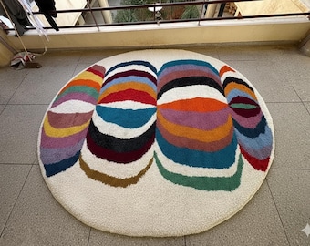 Moroccan Round rug - handmade berber rug - Boho round rug - custom beni ourain rug - wool round rug - custom circle carpet - free shipping