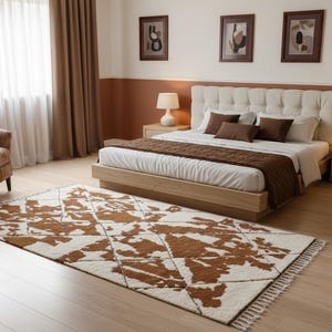 BENI OURAIN RUG, White & Brown Moroccan Rug, Custom Size Teppich Berber Rug, Geometric Handmade Area Rug, Soft Wool Moroccan Brown Carpet image 5