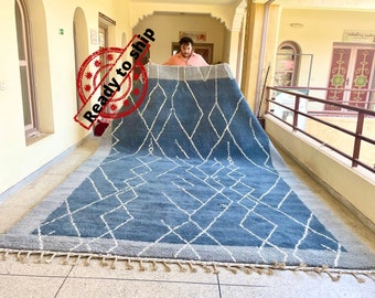 SOFT BENIOURAIN RUG, Handmade Rug, Moroccan Rug 9x13, Gray and White Rug, Abstract Rug, Handwoven Rug, Berber Rug, Area Rug, Plush Wool Rug