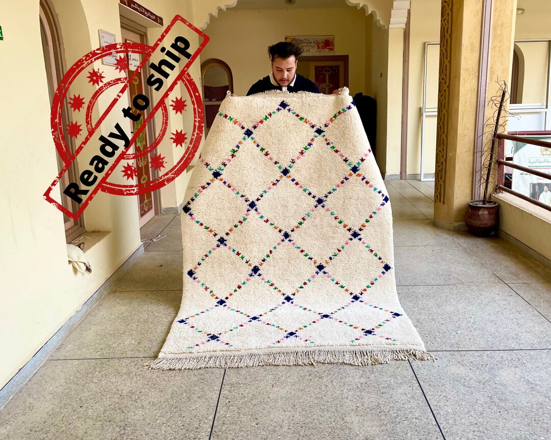 CUTE BENIOURAIN RUG, 6x4 Handmade Wool Rug, Moroccan Rug ,white ...