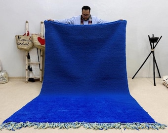 Beni ourain Rug Blue - Solid Moroccan Handmade Rug - Custom Area Wool Carpet Blue