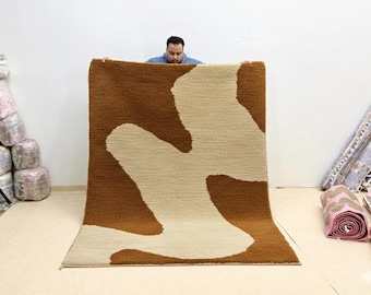 CUSTOM MADE RUG, Handcrafted Moroccan Wool Rug, Abstract Berber Carpet, Soft Beni Ourain Shag Rug, Ivory & Blue Interior Design Rug.