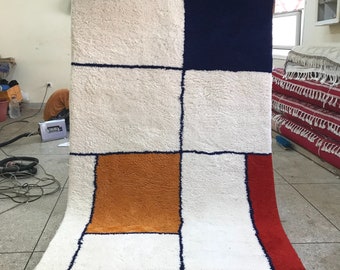ELEGANT ABSTRACT RUG, Handmade Beni Ourain Rug, Berber Moroccan Design, Custom Made Wool Rug, Shaggy Berber Carpet, Vibrant Area Decor