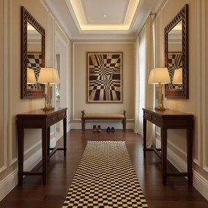 AUTHENTIC CHECKERED RUNNER, Beni Ourain Moroccan Carpet, Ivory and Brown Wool Hallway, Berber Kitchen Carpet, Hand Knotted Entryway Runner. image 3