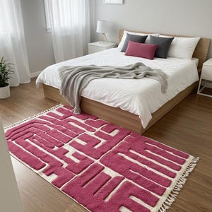 PINK AREA RUG, Custom Beni Ourain Moroccan Rug, Berber Wool Abstract Shag Carpet image 10