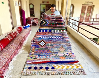 Multi Color Wool Bougad Rug , Game Room Rug , Handmade Moroccan Rug, Colorful Hand Woven Wool Rug, Unique Geometric Rugs,8x5.5FT Wool Rug.
