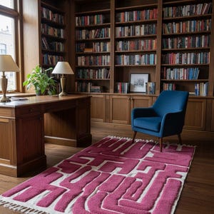 PINK AREA RUG, Custom Beni Ourain Moroccan Rug, Berber Wool Abstract Shag Carpet image 8