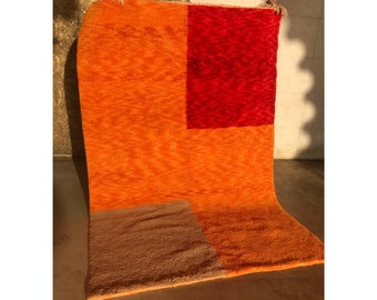 ORANGE MOROCCAN RUG, Handmade Beni Ourain Rug, Authentic Berber Wool Rug, Large Rug, Orange Area Rug, Abstract Bohemian rug, Winter Rug