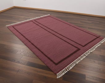 Cozy Red Custom Moroccan Beni Ourain Wool Rug | Handmade Bordered Berber Area Rug