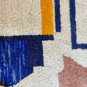 MOROCCAN WOOL CARPET, Handmade Wool Rug, Beni Ourain Rug, Moroccan Berber Rug, Blue And White Rug, Tribal Abstract Rug, Azilal Moroccan Rug image 4